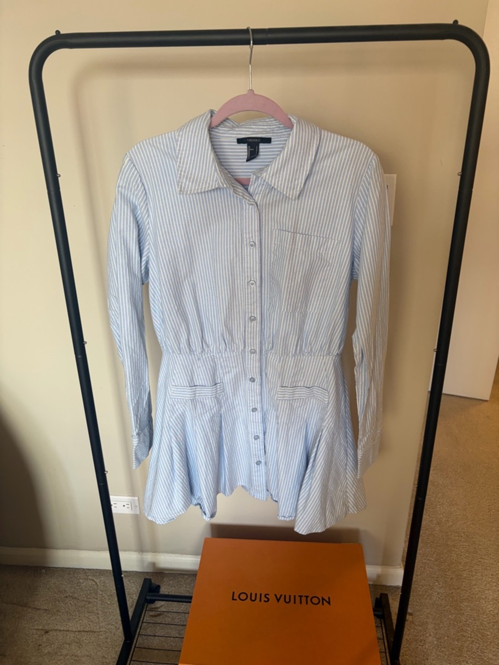 Light Blue & White Striped Button-Front Shirt Dress